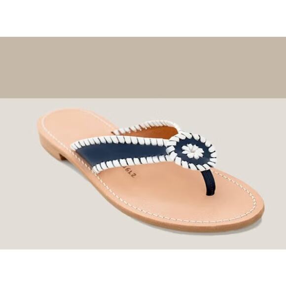 Women's Jack Rodgers Ro Leather Stitched-Trim Navy & White Sandal size 7 Coastal - Picture 1 of 6
